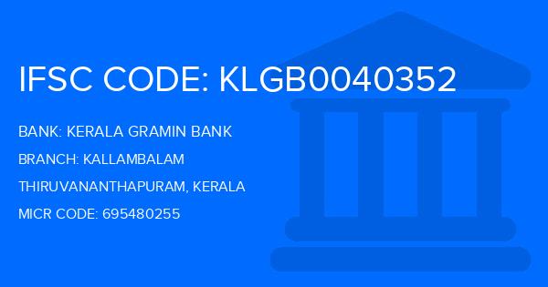 Kerala Gramin Bank (KGB) Kallambalam Branch IFSC Code