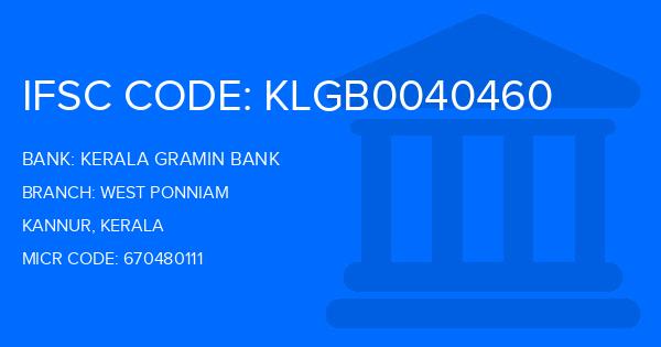 Kerala Gramin Bank (KGB) West Ponniam Branch IFSC Code
