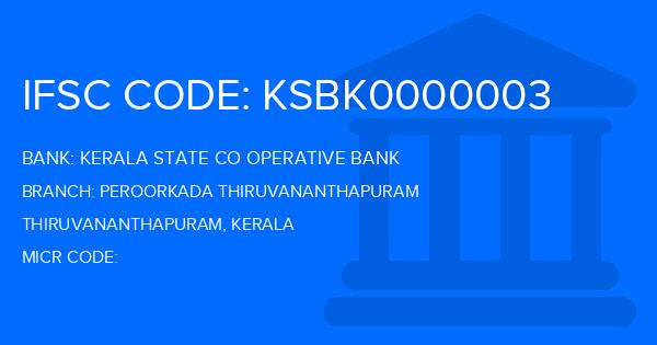Kerala State Co Operative Bank Peroorkada Thiruvananthapuram Branch IFSC Code