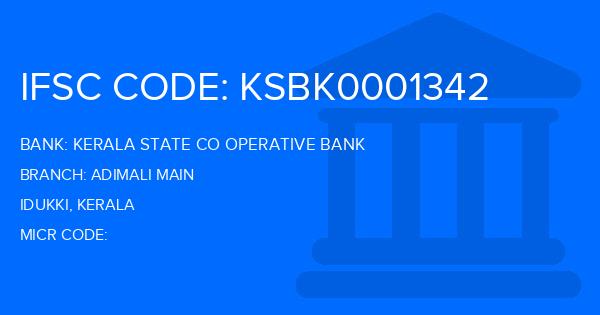 Kerala State Co Operative Bank Adimali Main Branch IFSC Code