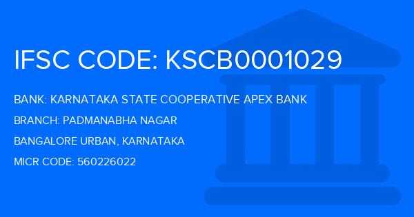 Karnataka State Cooperative Apex Bank Padmanabha Nagar Branch IFSC Code