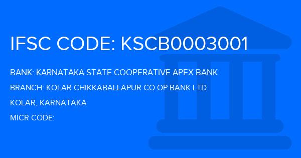 Karnataka State Cooperative Apex Bank Kolar Chikkaballapur Co Op Bank Ltd Branch IFSC Code