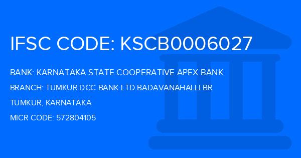 Karnataka State Cooperative Apex Bank Tumkur Dcc Bank Ltd Badavanahalli Br Branch IFSC Code