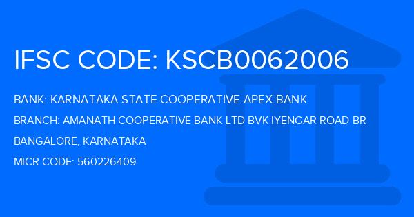 Karnataka State Cooperative Apex Bank Amanath Cooperative Bank Ltd Bvk Iyengar Road Br Branch IFSC Code