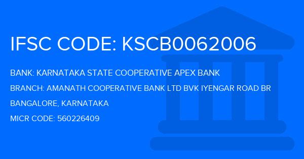 Karnataka State Cooperative Apex Bank Amanath Cooperative Bank Ltd Bvk Iyengar Road Br Branch IFSC Code