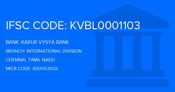 Karur Vysya Bank (KVB) International Division Branch IFSC Code
