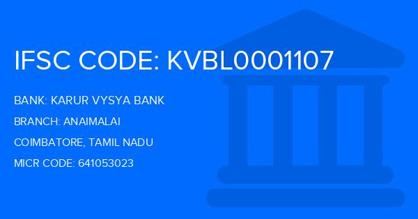 Karur Vysya Bank (KVB) Anaimalai Branch IFSC Code