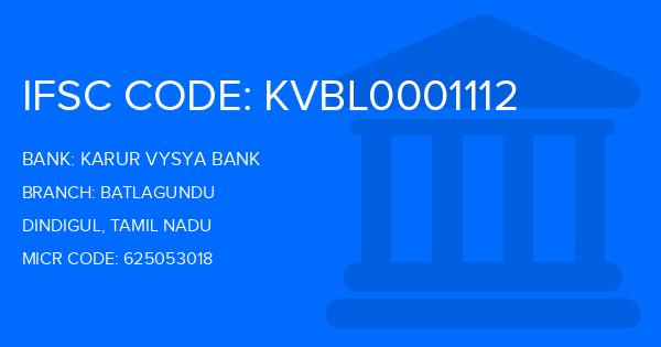 Karur Vysya Bank (KVB) Batlagundu Branch IFSC Code