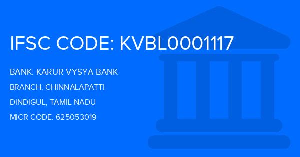 Karur Vysya Bank (KVB) Chinnalapatti Branch IFSC Code