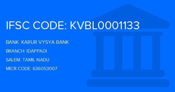 Karur Vysya Bank (KVB) Idappadi Branch IFSC Code