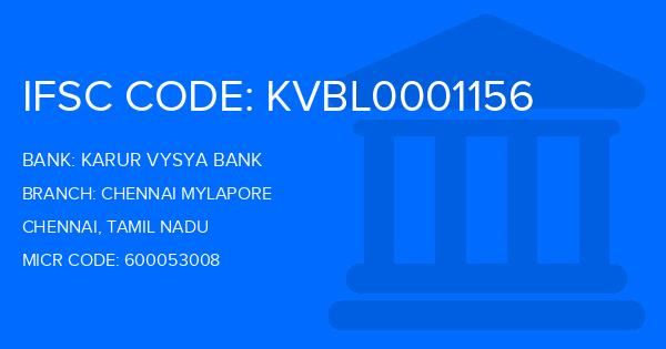 Karur Vysya Bank (KVB) Chennai Mylapore Branch IFSC Code