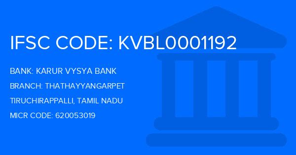 Karur Vysya Bank (KVB) Thathayyangarpet Branch IFSC Code