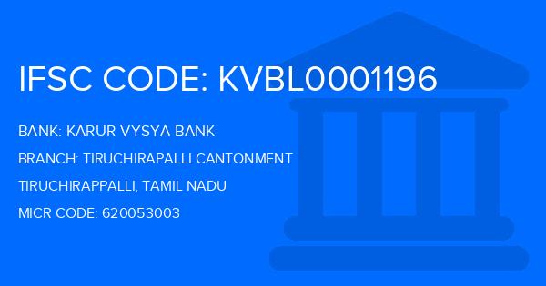 Karur Vysya Bank (KVB) Tiruchirapalli Cantonment Branch IFSC Code