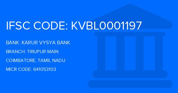 Karur Vysya Bank (KVB) Tirupur Main Branch IFSC Code