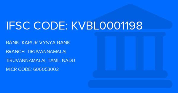 Karur Vysya Bank (KVB) Tiruvannamalai Branch IFSC Code