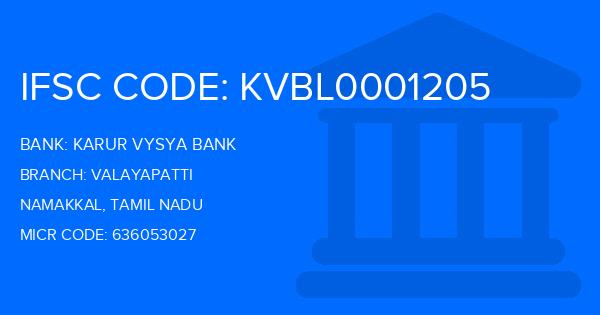 Karur Vysya Bank (KVB) Valayapatti Branch IFSC Code