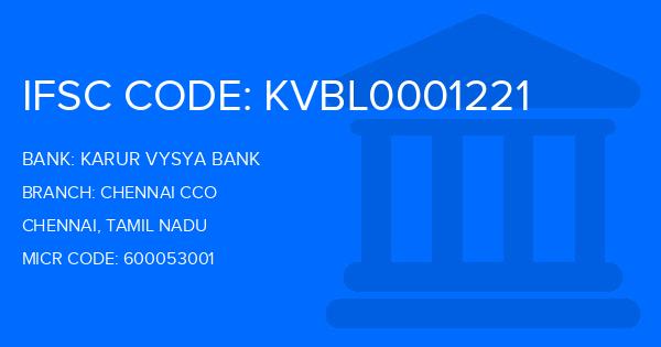 Karur Vysya Bank (KVB) Chennai Cco Branch IFSC Code