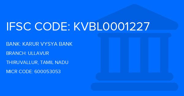 Karur Vysya Bank (KVB) Ullavur Branch IFSC Code