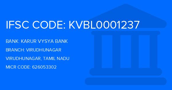 Karur Vysya Bank (KVB) Virudhunagar Branch IFSC Code
