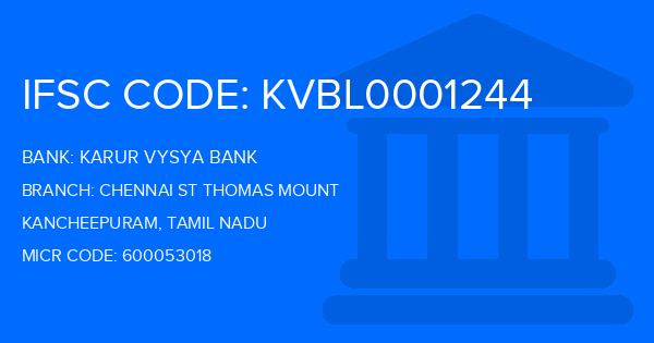 Karur Vysya Bank (KVB) Chennai St Thomas Mount Branch IFSC Code
