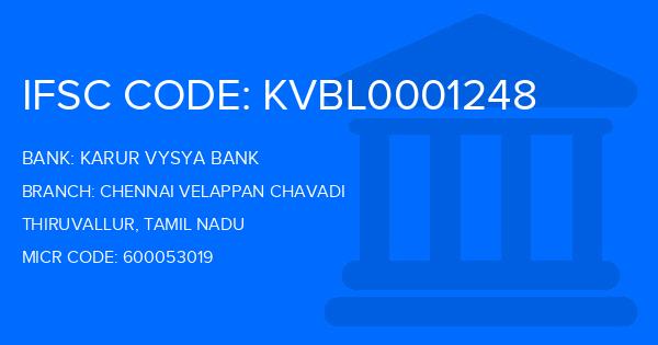 Karur Vysya Bank (KVB) Chennai Velappan Chavadi Branch IFSC Code
