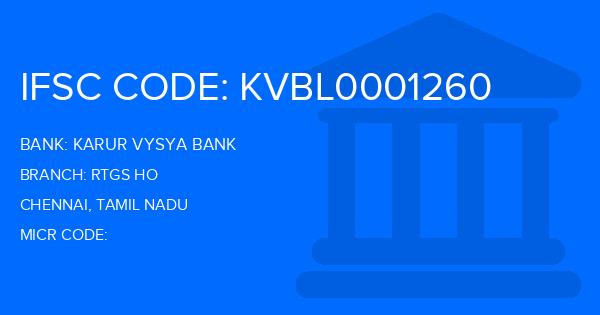 Karur Vysya Bank (KVB) Rtgs Ho Branch IFSC Code