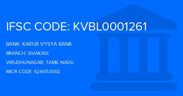 Karur Vysya Bank (KVB) Sivakasi Branch IFSC Code