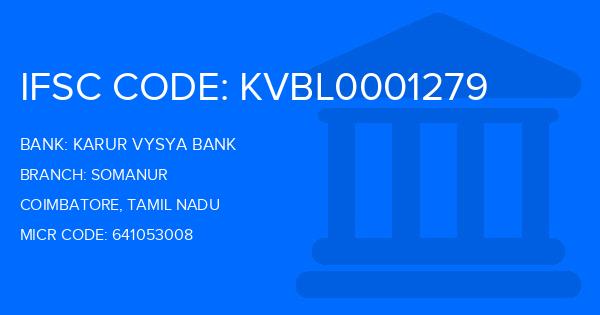 Karur Vysya Bank (KVB) Somanur Branch IFSC Code