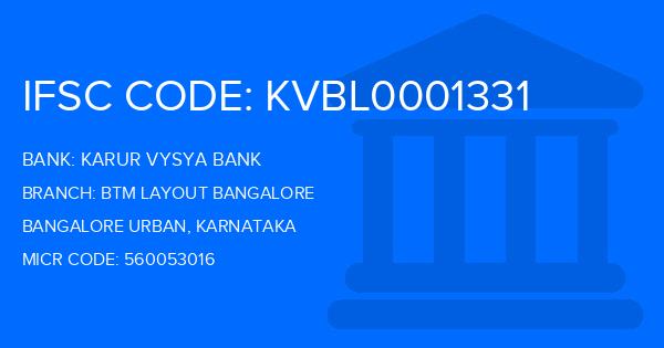 Karur Vysya Bank (KVB) Btm Layout Bangalore Branch IFSC Code
