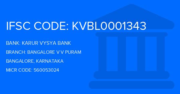 Karur Vysya Bank (KVB) Bangalore V V Puram Branch IFSC Code