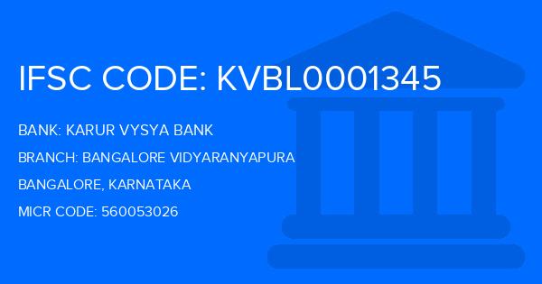 Karur Vysya Bank (KVB) Bangalore Vidyaranyapura Branch IFSC Code