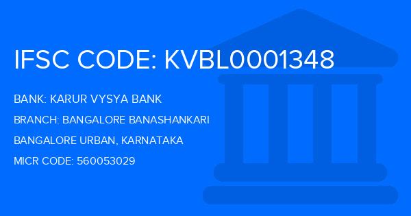 Karur Vysya Bank (KVB) Bangalore Banashankari Branch IFSC Code