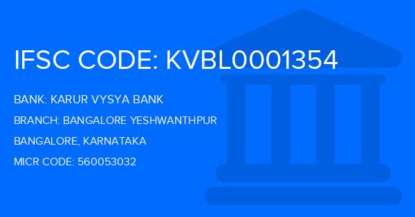 Karur Vysya Bank (KVB) Bangalore Yeshwanthpur Branch IFSC Code