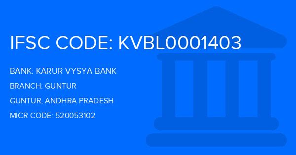 Karur Vysya Bank (KVB) Guntur Branch IFSC Code