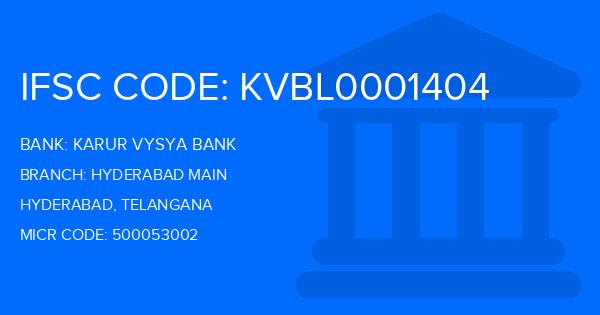 Karur Vysya Bank (KVB) Hyderabad Main Branch IFSC Code