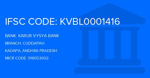 Karur Vysya Bank (KVB) Cuddapah Branch IFSC Code