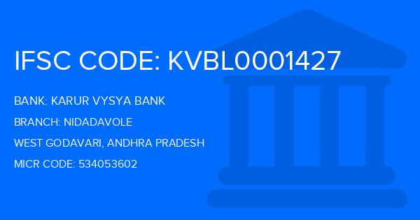 Karur Vysya Bank (KVB) Nidadavole Branch IFSC Code