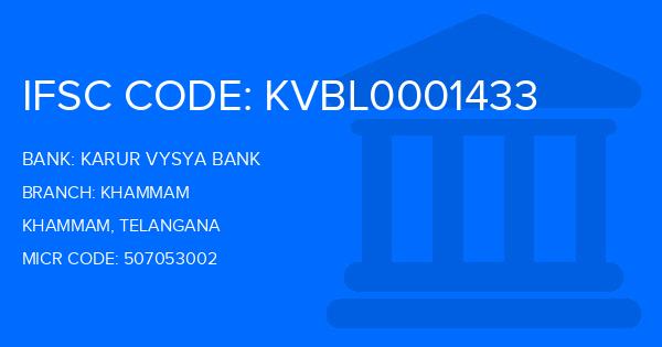 Karur Vysya Bank (KVB) Khammam Branch IFSC Code
