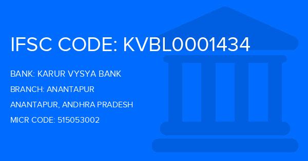 Karur Vysya Bank (KVB) Anantapur Branch IFSC Code