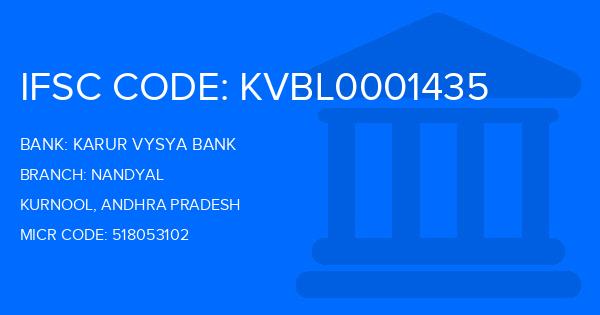Karur Vysya Bank (KVB) Nandyal Branch IFSC Code