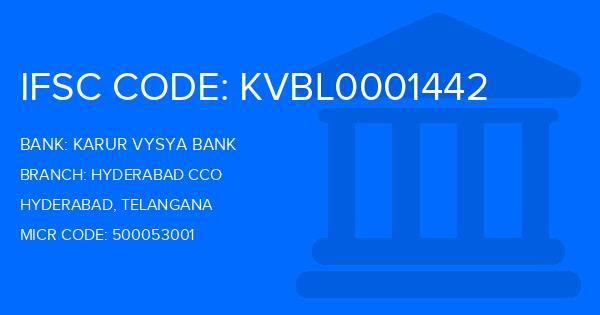 Karur Vysya Bank (KVB) Hyderabad Cco Branch IFSC Code