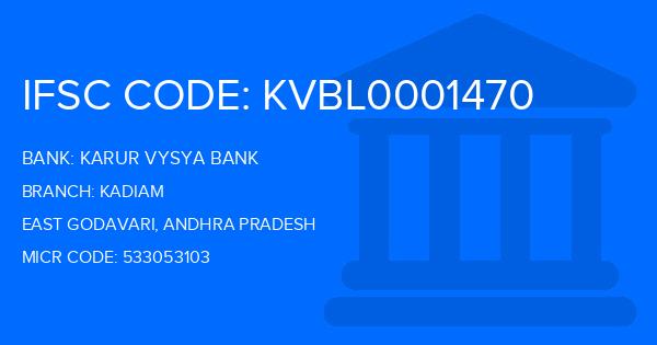 Karur Vysya Bank (KVB) Kadiam Branch IFSC Code