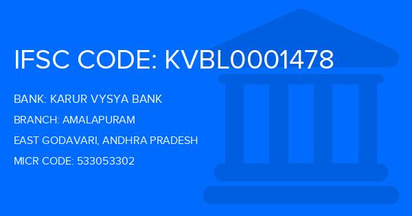 Karur Vysya Bank (KVB) Amalapuram Branch IFSC Code