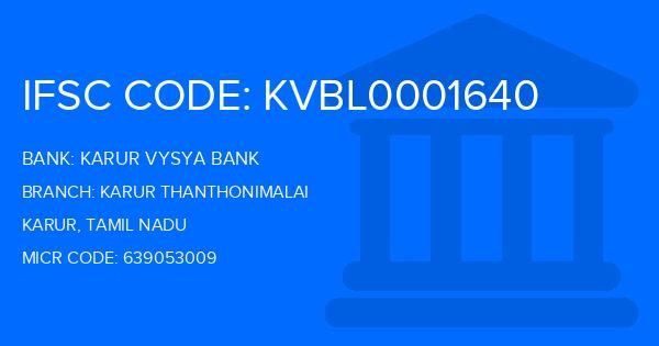 Karur Vysya Bank (KVB) Karur Thanthonimalai Branch IFSC Code