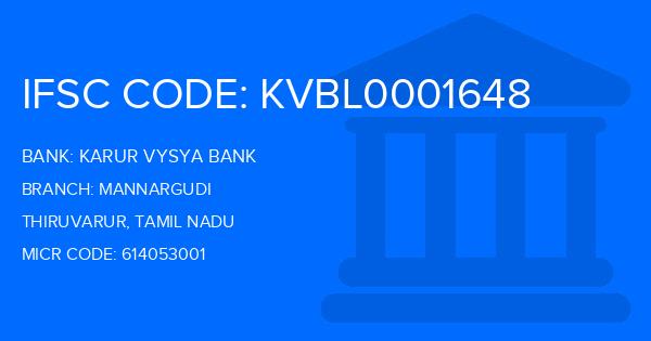 Karur Vysya Bank (KVB) Mannargudi Branch IFSC Code