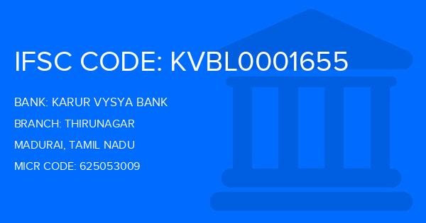 Karur Vysya Bank (KVB) Thirunagar Branch IFSC Code