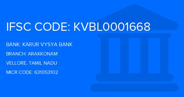 Karur Vysya Bank (KVB) Arakkonam Branch IFSC Code