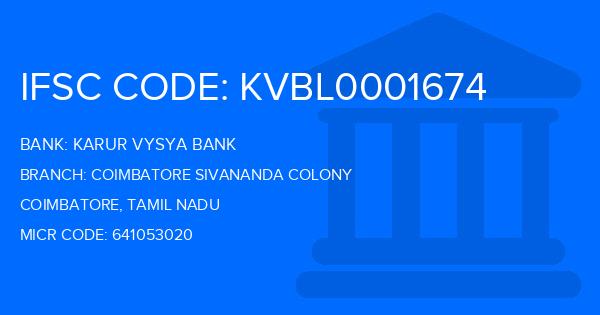 Karur Vysya Bank (KVB) Coimbatore Sivananda Colony Branch IFSC Code