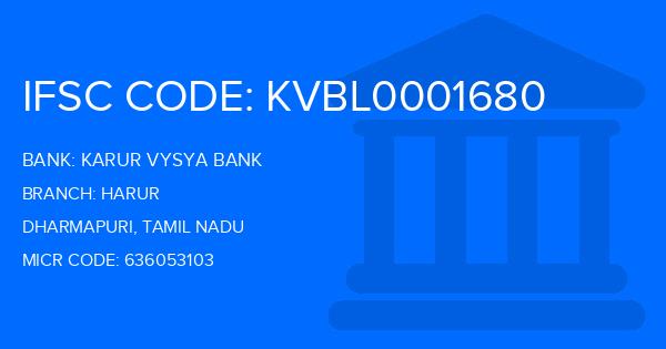 Karur Vysya Bank (KVB) Harur Branch IFSC Code