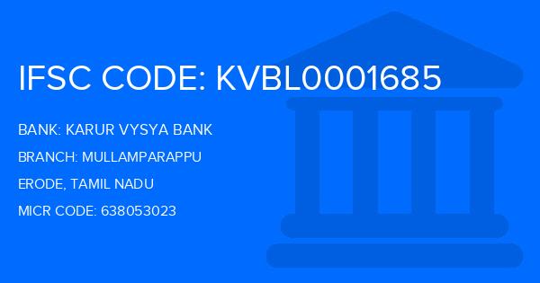 Karur Vysya Bank (KVB) Mullamparappu Branch IFSC Code